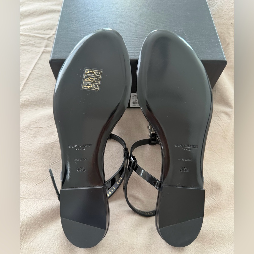 Saint Laurent Black Sandals with Rhinestone Logo - Picture 4 of 5